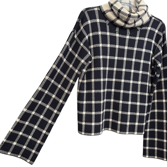 🖤 PDR Italy Wool Grid Turtleneck Sweater Navy Cream, Size 0 - Picture 2 of 8
